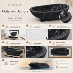Soreia BT-041A Portoro Black Marble bathtub — order-to-delivery; illustrative workflow.