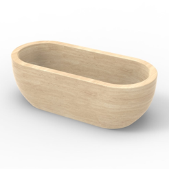 Talora BT-147A Beige Classico Travertine freestanding soaking bathtub, exact-source three-quarter studio rendering; tight square crop.