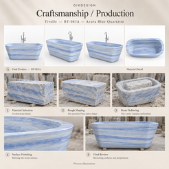 OIXDESIGN Tivelle BT 083A Azura Blue Quartzite craftsmanship process illustration; product-specific illustrative scenes