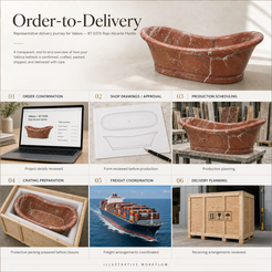Vallora BT-037A Rojo Alicante Marble bathtub — order-to-delivery; illustrative workflow.