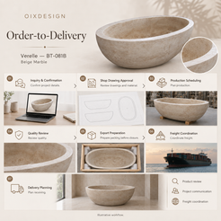 Verelle BT-081B Beige Marble bathtub — order-to-delivery; illustrative workflow.