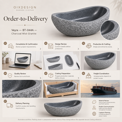 Veyra BT-044A Charcoal Mist Granite — Order-to-Delivery illustrative workflow — OIXDESIGN