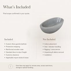 Alura Freestanding Alpine Silver Granite Soaking Bathtub — What’s Included in the Reference Price.