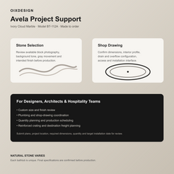 Avela Ivory Cloud Marble bathtub, stone selection and designer project support