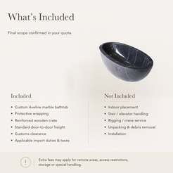 Aveline Oval Freestanding Soaking Bathtub – Portoro Black Marble — What’s Included in the Reference Price.