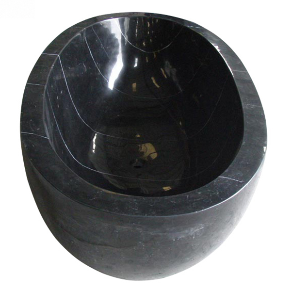 Aveline Portoro Black Marble freestanding soaking bathtub, full-frame top and interior view