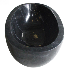 Aveline Portoro Black Marble freestanding soaking bathtub, full-frame top and interior view