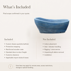 Azzara Sculptural Oval Freestanding Soaking Bathtub – Azura Blue Quartzite — What’s Included in the Reference Price.