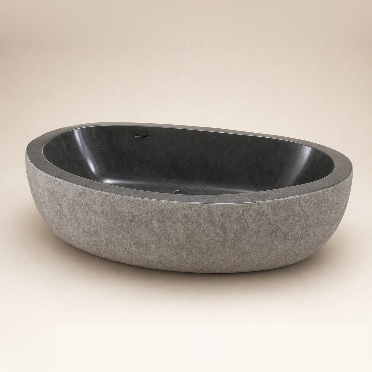 Cavira BT-017A Charcoal Mist Granite bathtub, complete studio product view 3; original silhouette and finish preserved