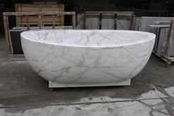 Celeste BT-038B Ivory Cloud Marble bathtub, original product reference view; source photograph reframed without changing the stone, rim or silhouette