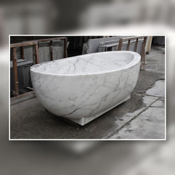 Celeste Ivory Cloud Marble freestanding bathtub, real angled product view