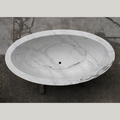 Celeste Ivory Cloud Marble soaking bathtub, real top view showing deep oval interior