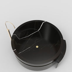 Cirenne BT-139A Portoro Black Marble architectural round bathtub with side ledge, full-frame hero design rendering