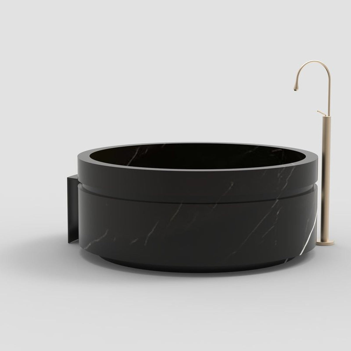 Cirenne BT-139A Portoro Black Marble architectural round bathtub with side ledge, full-frame second design rendering
