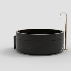 Cirenne BT-139A Portoro Black Marble architectural round bathtub with side ledge, full-frame second design rendering