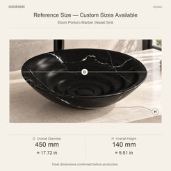 Eboni Portoro Marble Vessel Sink reference overall dimensions in millimeters and inches