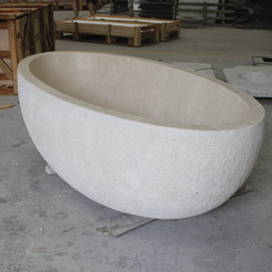 Evania Crema Marfil Extra Marble bathtub, real finished workshop view
