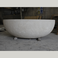 Evania Crema Marfil Extra Marble bathtub, real finished front workshop view