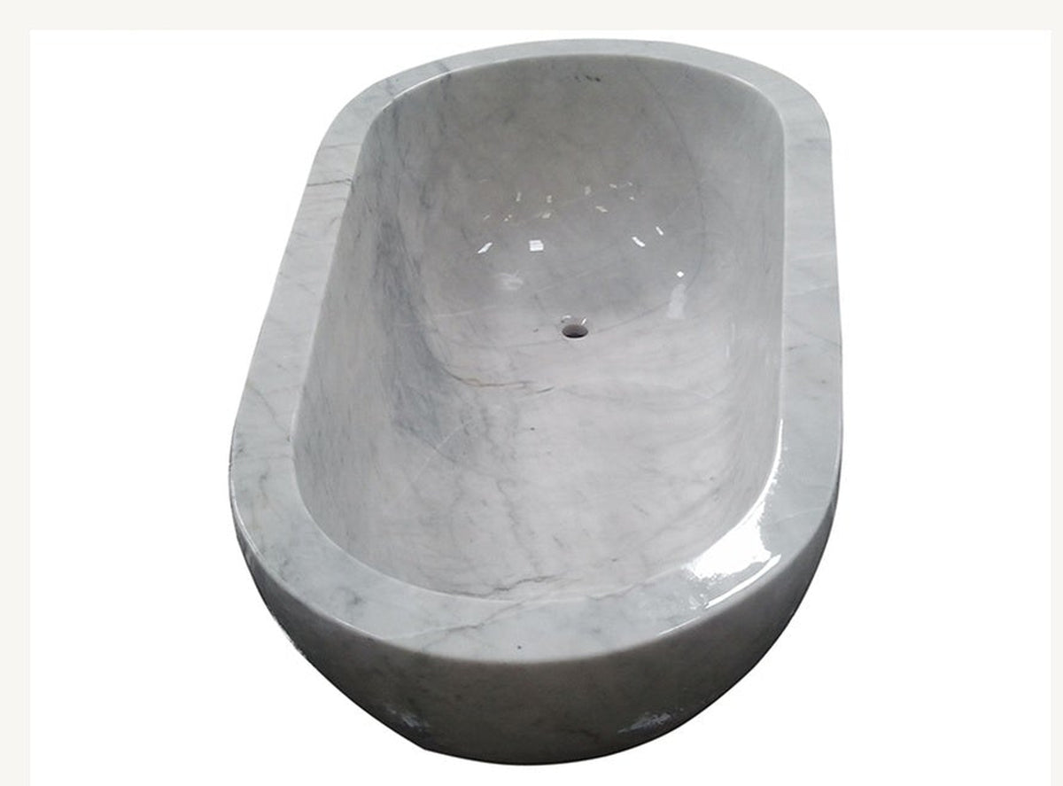 Liora BT-050A Ivory Cloud Marble bathtub, original product reference view; source photograph reframed without changing the stone, rim or silhouette
