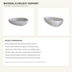 Liora Ivory Cloud Marble bathtub, stone selection and custom project support