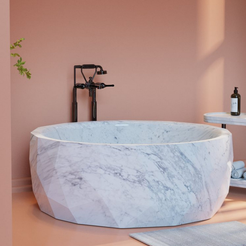 Lunessa BT-135A Carrara White Marble round bathtub, full-frame second design rendering