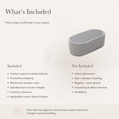 Lysenne Minimal Oval Freestanding Soaking Bathtub – Carrara White Marble — What’s Included in the Reference Price.