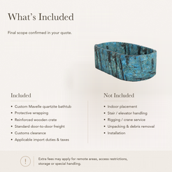 Mavelle Rounded-Rectangle Freestanding Soaking Bathtub – Danube Blue Quartzite — What’s Included in the Reference Price.
