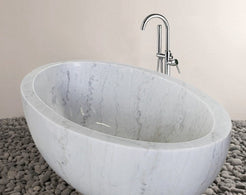 Mira BT-031A Ivory Cloud Marble bathtub, original product detail; source photograph reframed without changing the stone, rim or silhouette