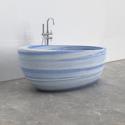 Navira Azura Blue Quartzite bathtub, studio side-view visualization