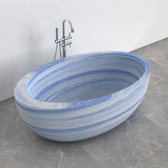 Navira Azura Blue Quartzite bathtub, studio top interior and drain visualization