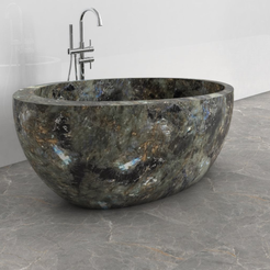 Navira Celestia Blue Quartzite bathtub, studio top interior and drain visualization