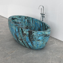 Navira Danube Blue Quartzite bathtub, studio top interior and drain visualization