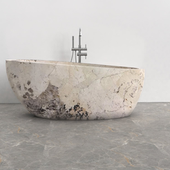 Navira Pandora Blanc Quartzite bathtub, studio side-view visualization
