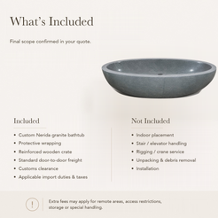 Nerida Freestanding Blue-Gray Granite Soaking Bathtub — What’s Included in the Reference Price.