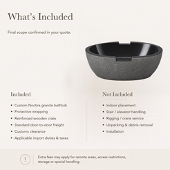 Noctira Freestanding Absolute Black Granite Soaking Bathtub — What’s Included in the Reference Price.