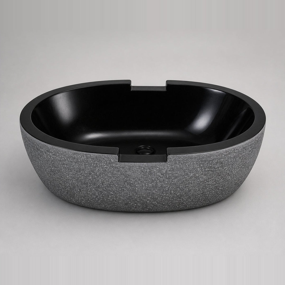 Noctira BT-061A Absolute Black Granite complete alternate studio visualization showing the polished interior and textured exterior