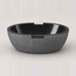 Noctira BT-061A Absolute Black Granite complete front studio visualization with opposing rim notches; reframed from the original source