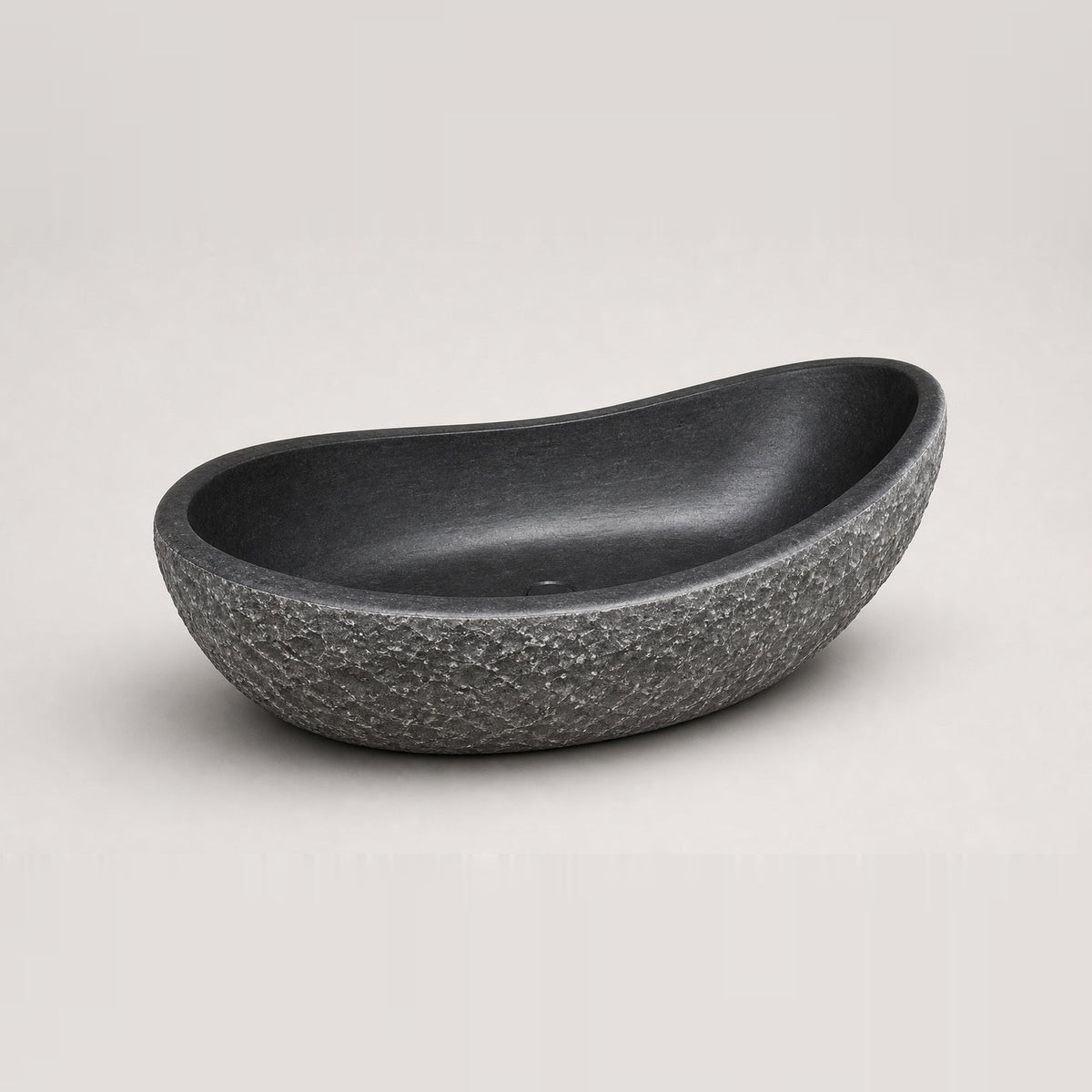 Noira BT-070A Absolute Black Granite bathtub, complete studio product view 3; original silhouette and finish preserved