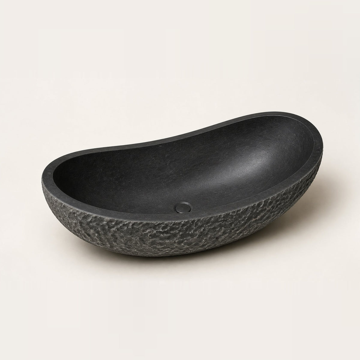 Noira BT-070A Absolute Black Granite bathtub, complete studio product view 4; original silhouette and finish preserved