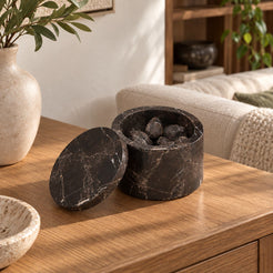 RoundHaven Aroma Diffuser, Spanish Emperador Marble, single configuration in a warm naturally lit oak interior