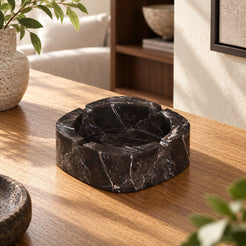 SquareSoft Marble Ashtray, Spanish Emperador Marble, single configuration in a warm naturally lit oak interior