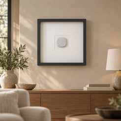 SquareSoft Italian Carrara marble wall frame decor, front view in a warm naturally lit interior