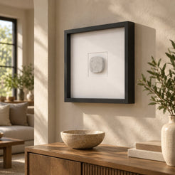 SquareSoft Italian Carrara marble wall frame decor, right or left oblique view in a warm naturally lit interior