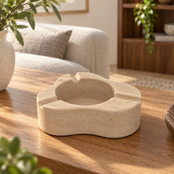 CloudDream Stone Ashtray, Italian Classico Travertine, single configuration in a warm naturally lit oak interior