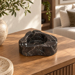 CloudDream Stone Ashtray, Spanish Emperador Marble, single configuration in a warm naturally lit oak interior