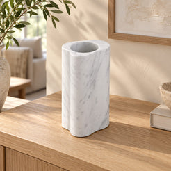 CloudDream Decorative Vases in Italian Carrara Marble in warm natural home light, one complete product