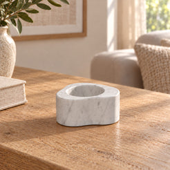 CloudDream Candle Holders in Italian Carrara Marble Short in warm natural home light, one complete product