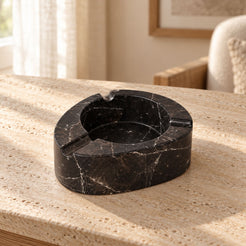 SwanEgg Marble Ashtray in Spanish Emperador Marble in warm natural home light, one complete product