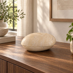ZenPebble Marble Decor, Italian Classico Travertine, single configuration, front view in a warm naturally lit interior