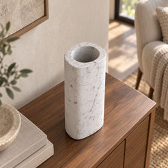 ZenPebble Decorative Vase, elevated oblique view in warm natural home light